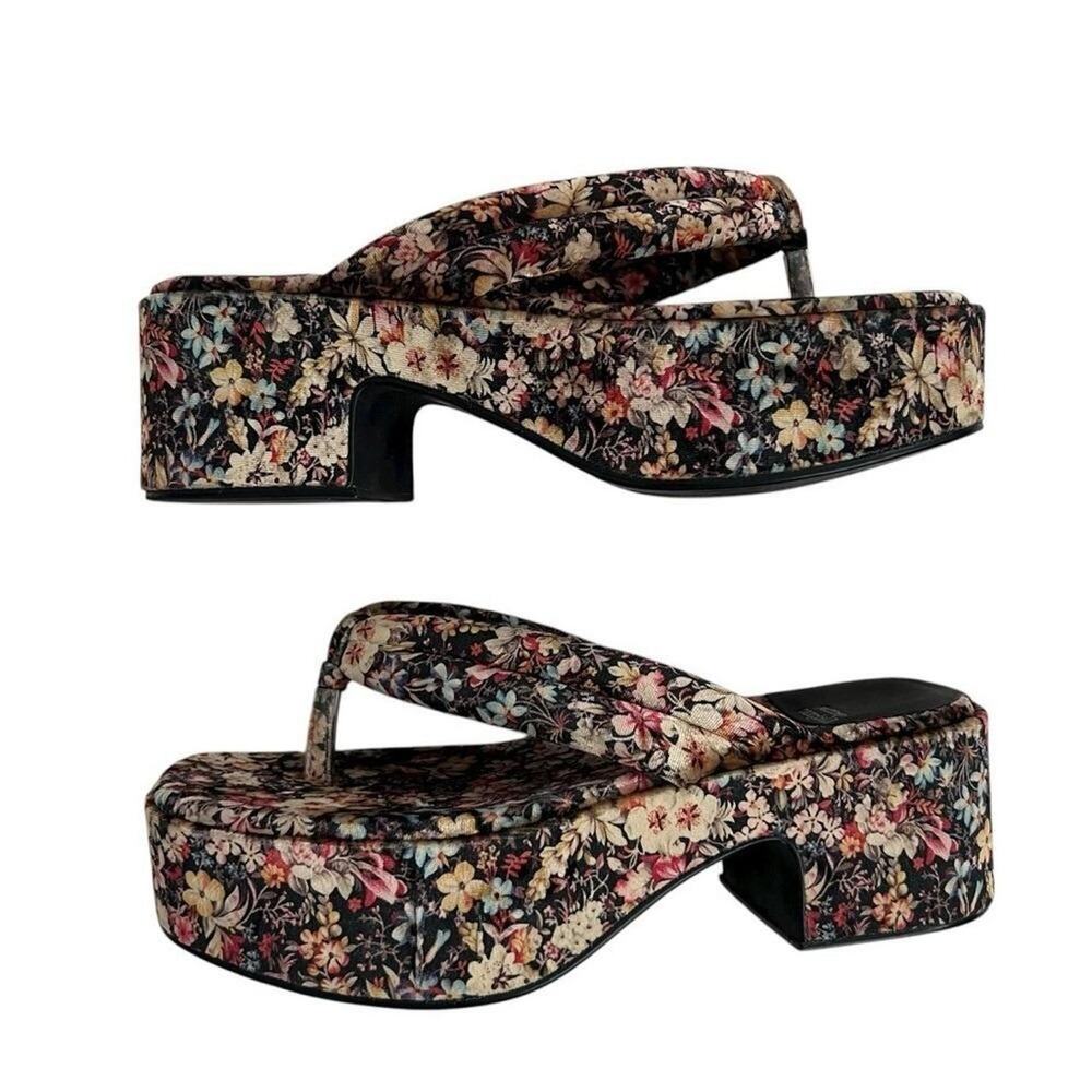 Jeffrey Campbell Luau Floral Velvet Platform Sandals 8.5 - Picture 3 of 8